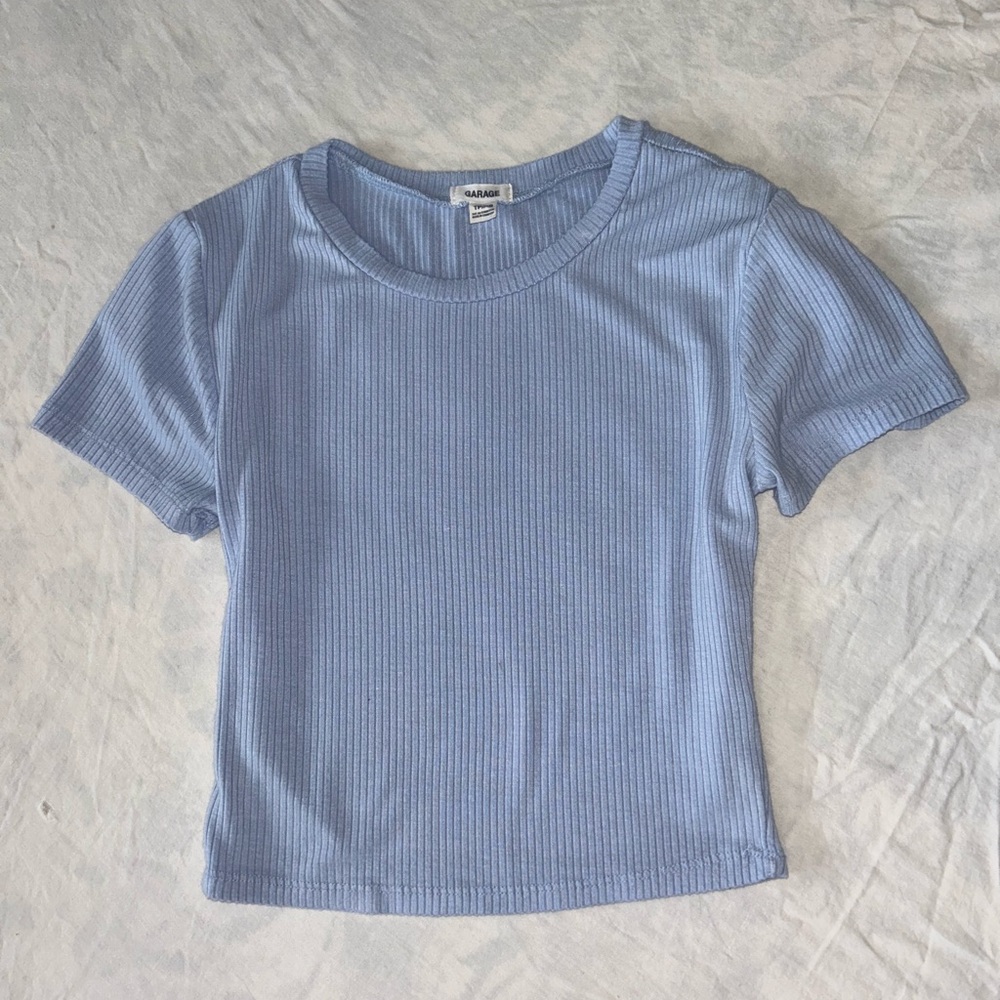 XS Garage Light Blue Ribbed Short Sleeve Crewneck Tee